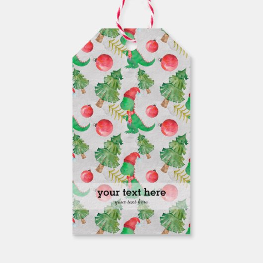Dinosaurussen kerstpatroon cadeaulabel (Achterkant)