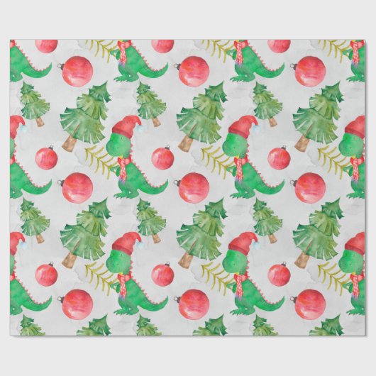 Dinosaurussen kerstpatroon cadeaupapier (Vlak)