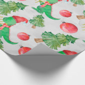 Dinosaurussen kerstpatroon cadeaupapier (Hoek)