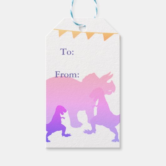 Dinosaurussen Kinder partij Vlaggen Custom Gift La Cadeaulabel (Voorkant)