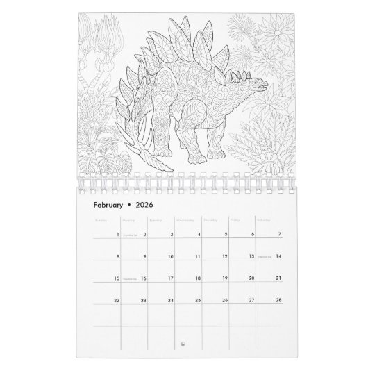 Dinosaurussen, kleurpaden kalender (Feb 2026)