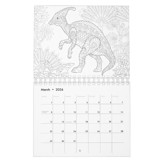 Dinosaurussen, kleurpaden kalender (Mar 2026)