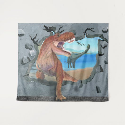 Dinosaurussen komen door wandkleed (Voorkant (horizontaal))