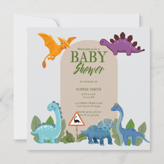 Dinosaurussen kruisen, T-rex Baby shower Kaart (Voorkant)