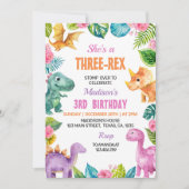 Dinosaurussen Meisje Drie-Rex Verjaardag Uitnodigi Kaart (Voorkant)