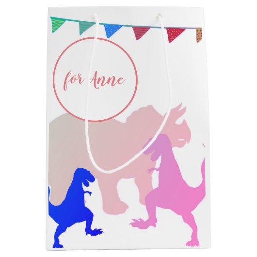 Dinosaurussen Meisje Jongen partij Vlaggen Custom Medium Cadeauzakje (Voorkant)