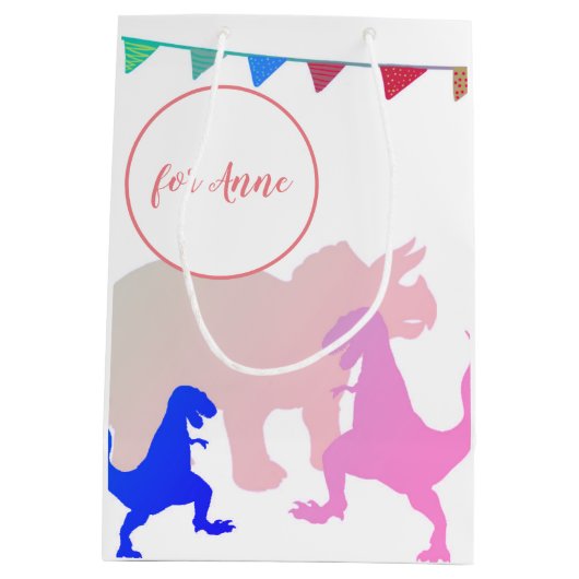 Dinosaurussen Meisje Jongen partij Vlaggen Custom Medium Cadeauzakje (Achterkant)