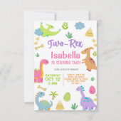 Dinosaurussen meisje TWO-REX 2e verjaardag uitnodi Kaart (Voorkant)