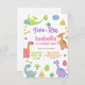 Dinosaurussen meisje TWO-REX 2e verjaardag uitnodi Kaart (Voorkant / Achterkant)