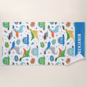 Dinosaurussen met naam in heldere kleuren strandlaken (Voorkant)