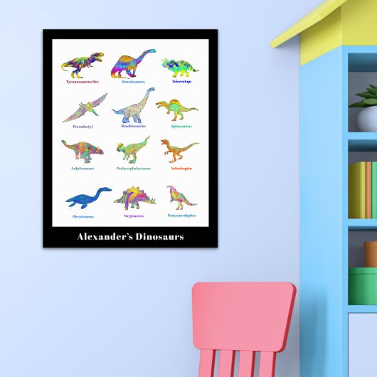 Dinosaurussen met namen die kleurrijk zijn voor he poster