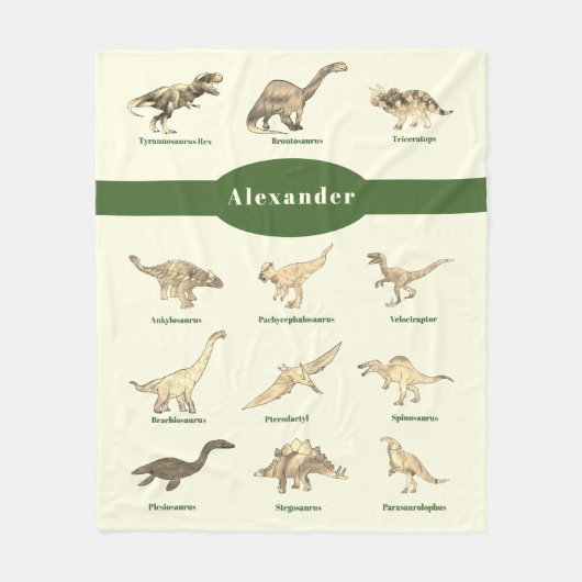 Dinosaurussen met namen Donkergroen Fleece Deken (Voorkant)