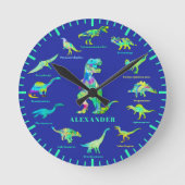 Dinosaurussen met namen Gepersonaliseerd blauw gro Ronde Klok (Voorkant)