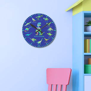 Dinosaurussen met namen Gepersonaliseerd blauw gro Ronde Klok
