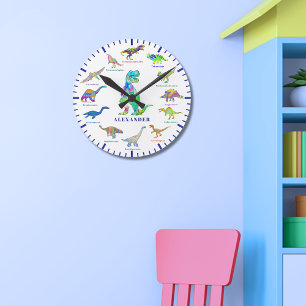 Dinosaurussen met namen kleurrijk blauw ronde klok
