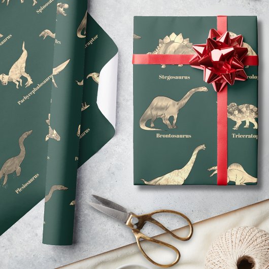 Dinosaurussen met namen Patroon Groen Cadeaupapier