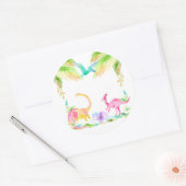 Dinosaurussen met planten en bomen ronde sticker (Envelop)