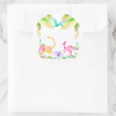 Dinosaurussen met planten en bomen ronde sticker (Tas)