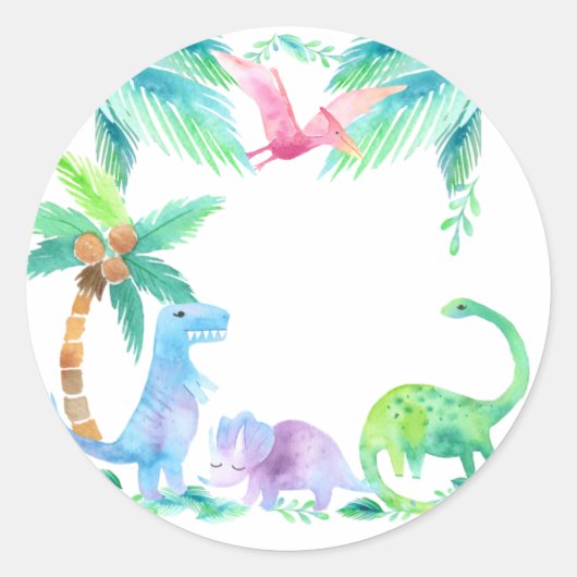 Dinosaurussen met planten en bomen ronde sticker (Voorkant)