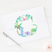 Dinosaurussen met planten en bomen ronde sticker (Envelop)
