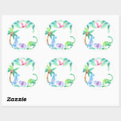 Dinosaurussen met planten en bomen ronde sticker (Vel)