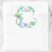 Dinosaurussen met planten en bomen ronde sticker (Tas)