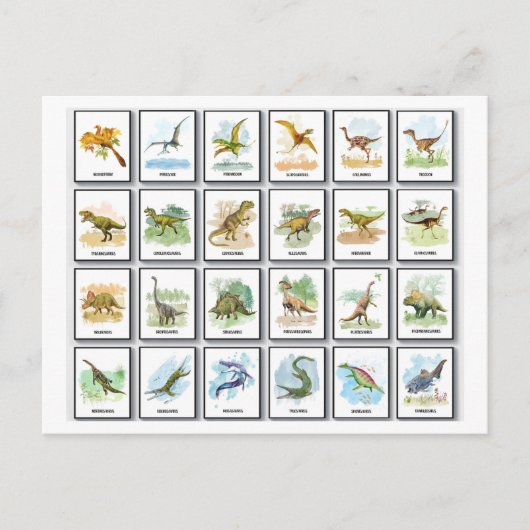 Dinosaurussen namen feestdagenkaart (Voorkant)