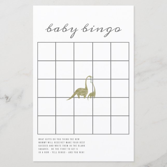 Dinosaurussen neutraal Baby shower bingo spel (Voorkant)