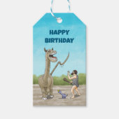 Dinosaurussen ontmoeten het stenen tijdperk cadeaulabel (Voorkant)