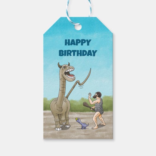 Dinosaurussen ontmoeten het stenen tijdperk cadeaulabel (Voorkant)