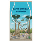 Dinosaurussen ontmoeten het stenen tijdperk klein cadeauzakje (Achterkant)