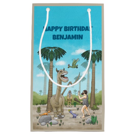 Dinosaurussen ontmoeten het stenen tijdperk klein cadeauzakje (Voorkant)