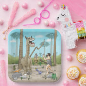 Dinosaurussen ontmoeten het stenen tijdperk papieren bordje (Feest)