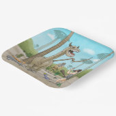 Dinosaurussen ontmoeten het stenen tijdperk papieren bordje (Gebogen)