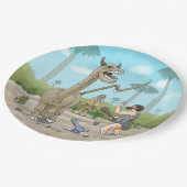 Dinosaurussen ontmoeten het stenen tijdperk papieren bordje (Gekanteld)