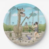 Dinosaurussen ontmoeten het stenen tijdperk papieren bordje (Voorkant)