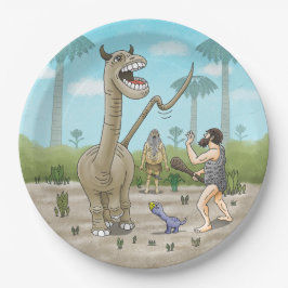 Dinosaurussen ontmoeten het stenen tijdperk papieren bordje