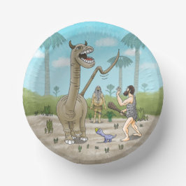 Dinosaurussen ontmoeten het stenen tijdperk papieren kommen