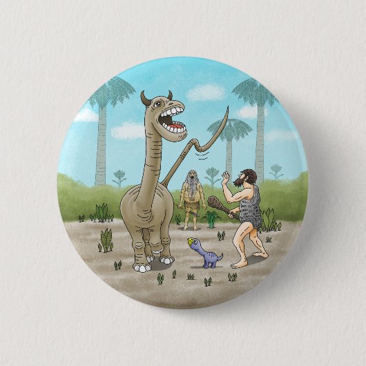 Dinosaurussen ontmoeten het stenen tijdperk ronde button 5,7 cm (Voorkant)