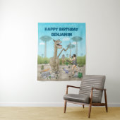 Dinosaurussen ontmoeten het stenen tijdperk wandkleed (In situ)