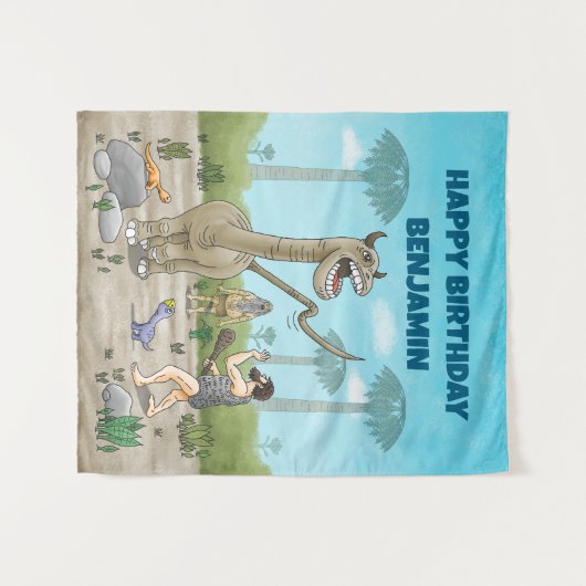 Dinosaurussen ontmoeten het stenen tijdperk wandkleed (Voorkant (horizontaal))