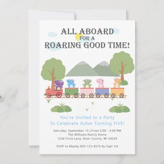 Dinosaurussen op een treintdag kaart (Voorkant)