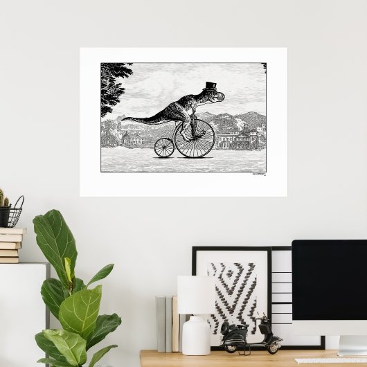 Dinosaurussen op fietsen - T-Rex Poster (Thuiskantoor)