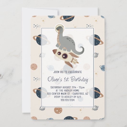 Dinosaurussen Outerspace Dino Boho 1e verjaardag Kaart (Voorkant)