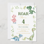 Dinosaurussen Roar vierde verjaardag party Kaart (Voorkant)