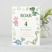 Dinosaurussen Roar vierde verjaardag party Kaart (Staand voorkant)