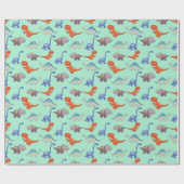 Dinosaurussen Rock op Mint Wrapping Paper Cadeaupapier (Vlak)