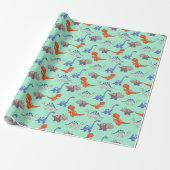Dinosaurussen Rock op Mint Wrapping Paper Cadeaupapier (Uitgerold)