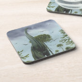  dinosaurussen, Sauroposeidon met vogels die vlieg Bier Onderzetter (Linkerzijde)