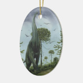 dinosaurussen, Sauroposeidon met vogels die vlieg Keramisch Ornament (Links)